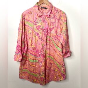 Lauren Ralph Lauren Pink‎ Paisley Button Up Tunic Top XL